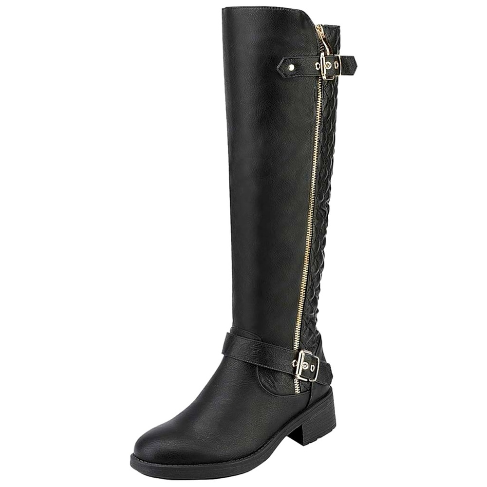 Black Knee High Wide Calf Boot